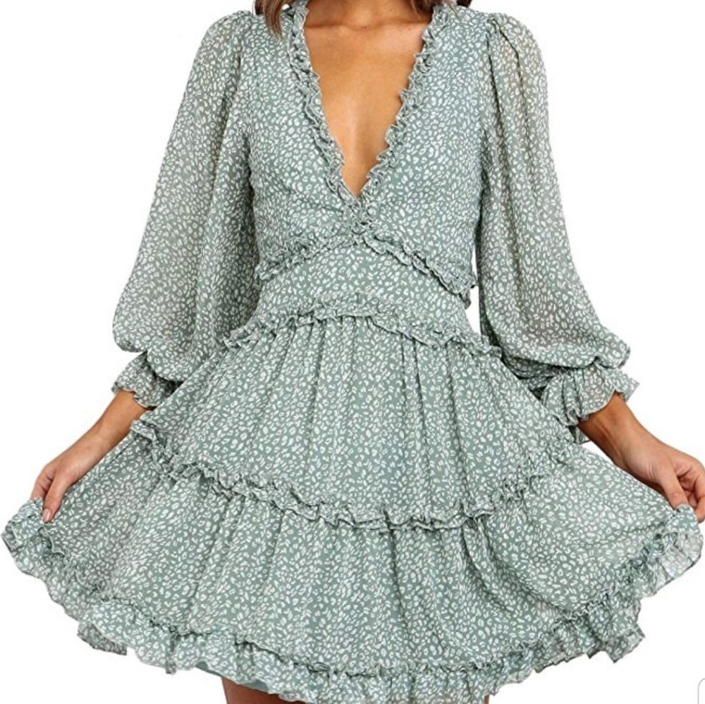 Boho Ruffle Floral Print Dress 